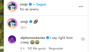 El comentario de Alphonso Davies en el 'post' de Vinicius El comentario de Alphonso Davies en el 'post' de Vinicius