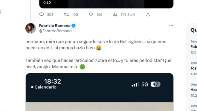 La respuesta de Fabrizio Romano