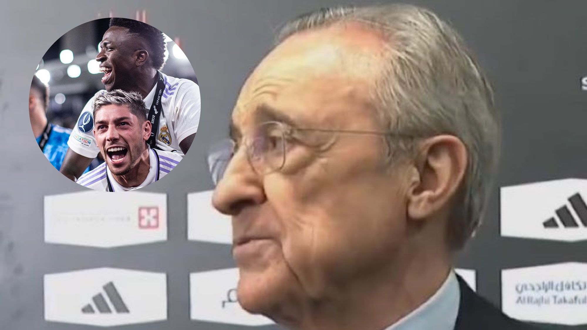 El vacile de Florentino Pérez a Vinicius y Valverde tras la final El vacile de Florentino Pérez a Vinicius y Valverde tras la final