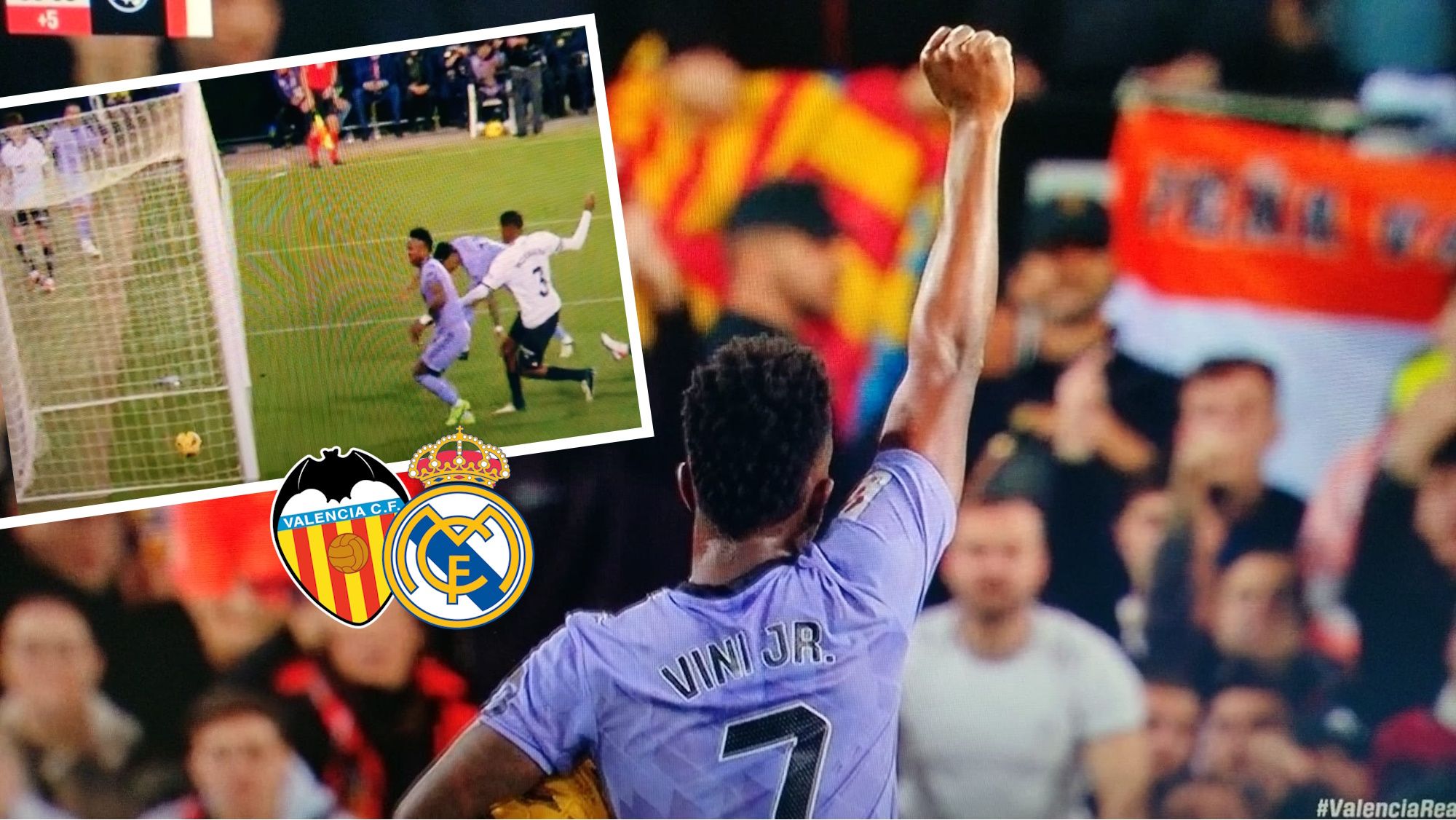 Vinicius baila en Mestalla al ritmo de los pitos de los valencianistas el Madrid se enchufa