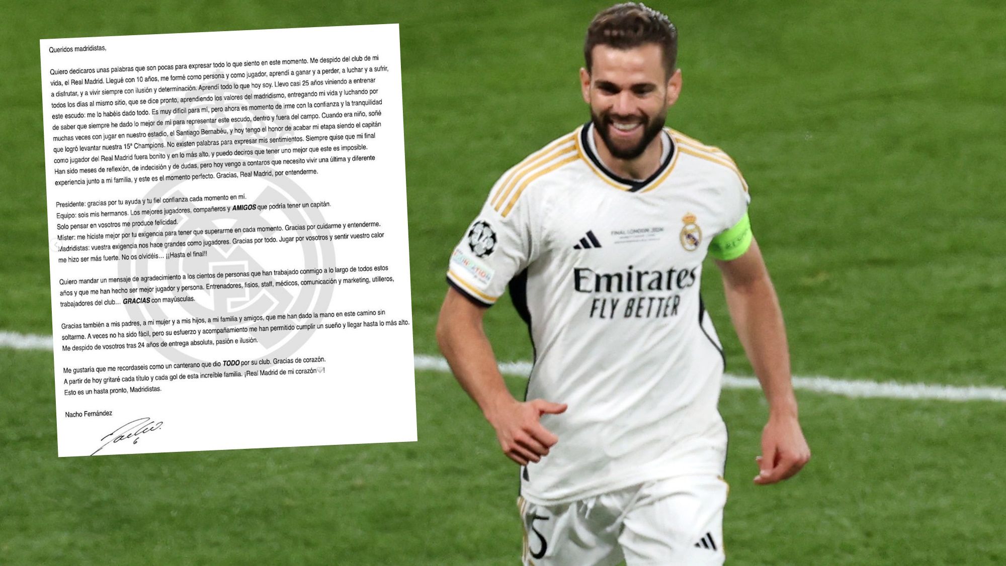 Nacho, emocionado, se despide del madridismo por la puerta grande
