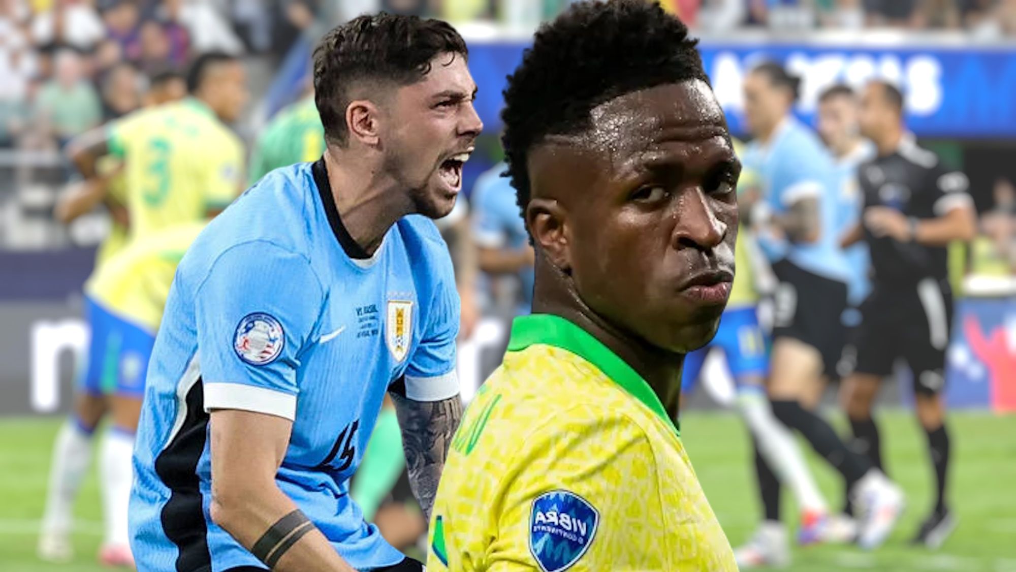 Vini, cara a cara con Fede Valverde, se fue a por él tras la eliminación de Brasil