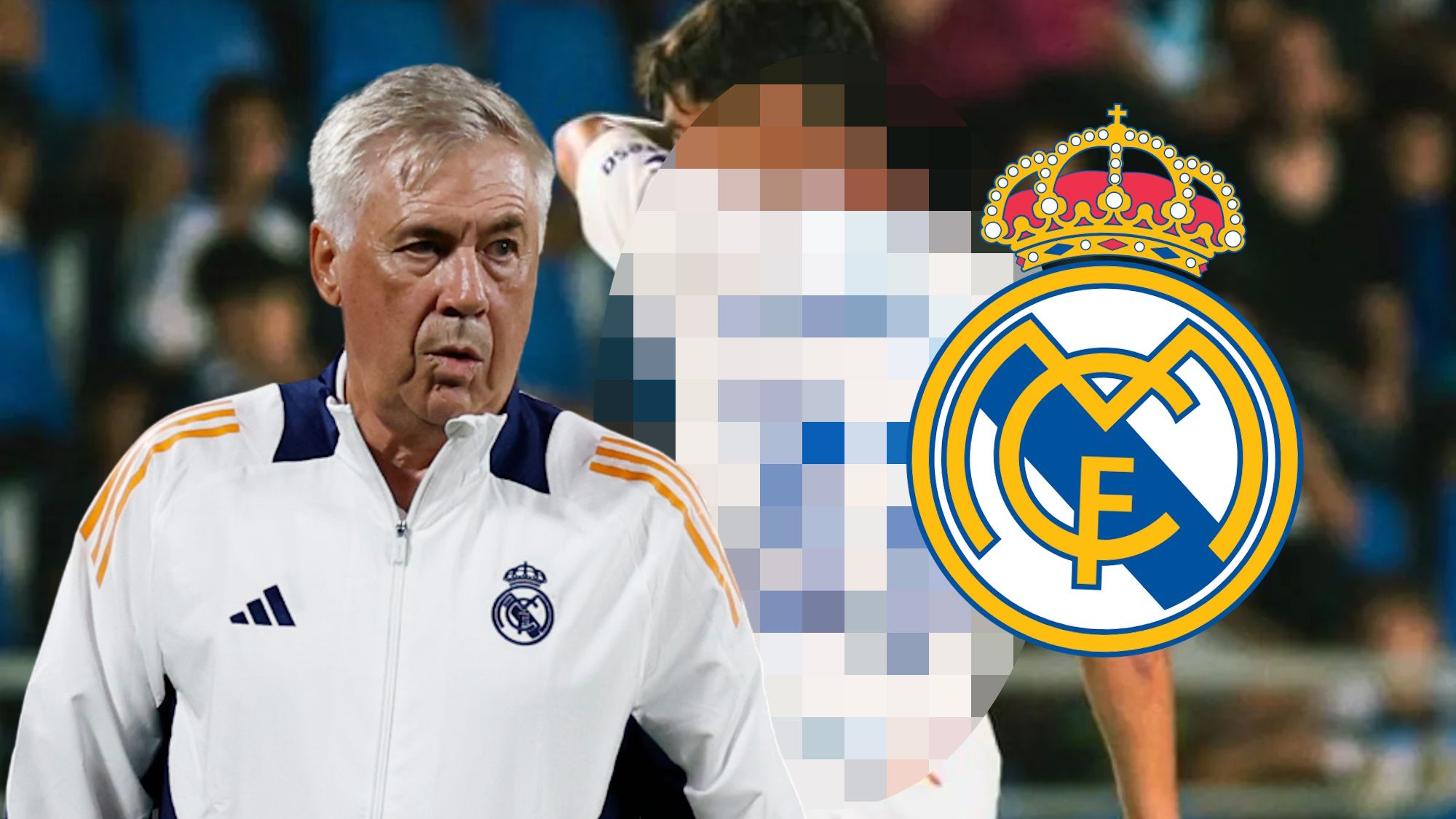Ancelotti, escudo del Real Madrid y un jugador de incógnito Ancelotti, escudo del Real Madrid y un jugador de incógnito