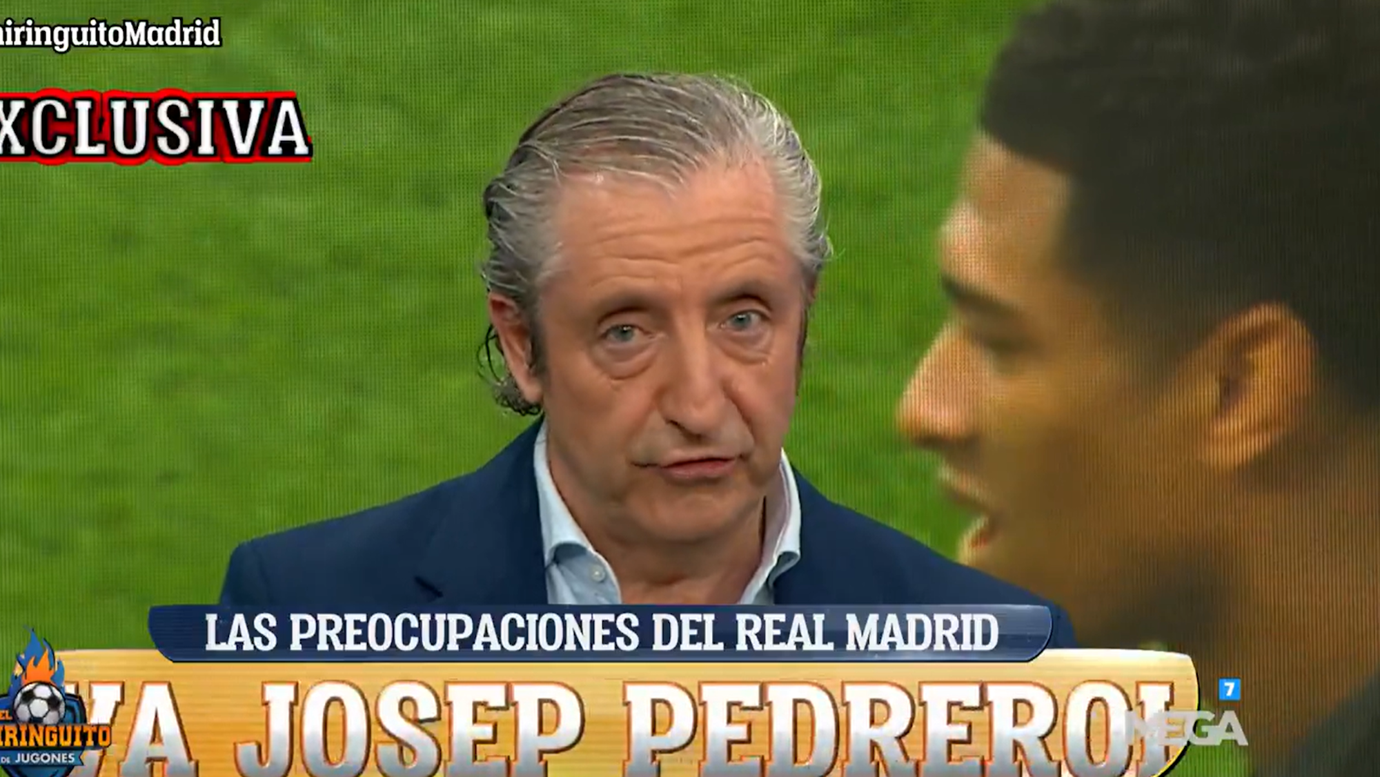 Josep Pedrerol con el fondo de Bellingham ayer en el Chiringuito de Jugones