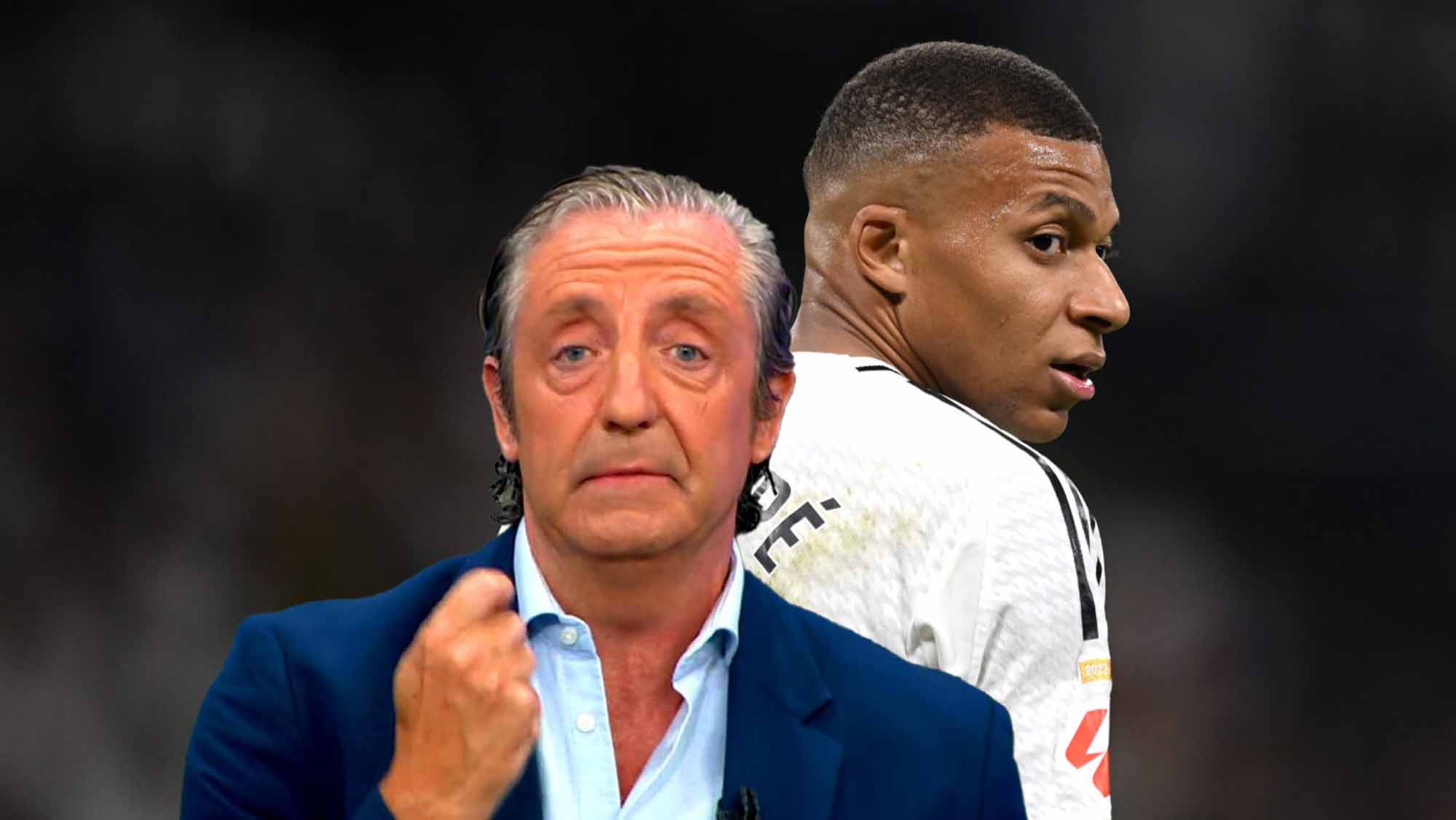 Josep Pedrerol presentando con Mbappé de fondo