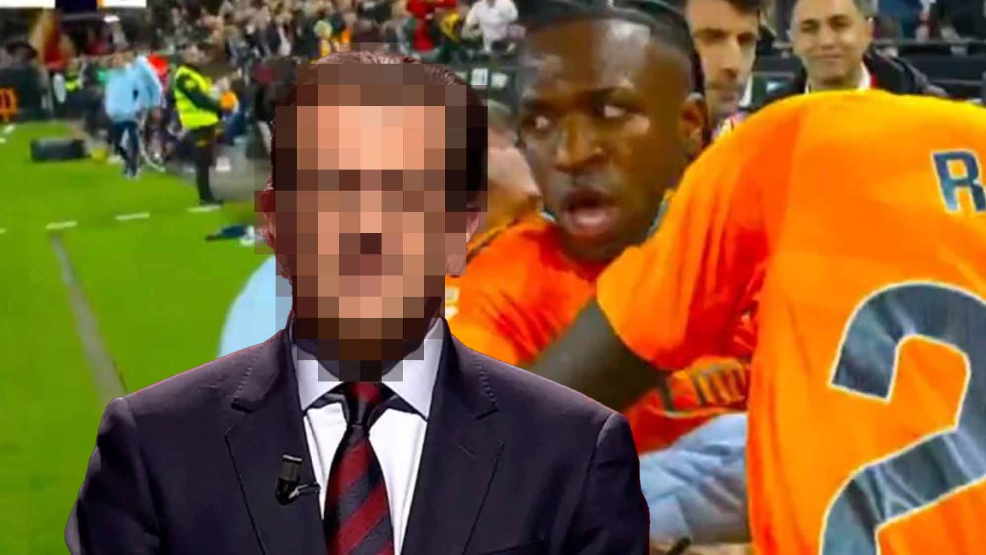 Directivo del Barça en incógnito con Vinicius siendo expulsado de fondo Directivo del Barça en incógnito con Vinicius siendo expulsado de fondo