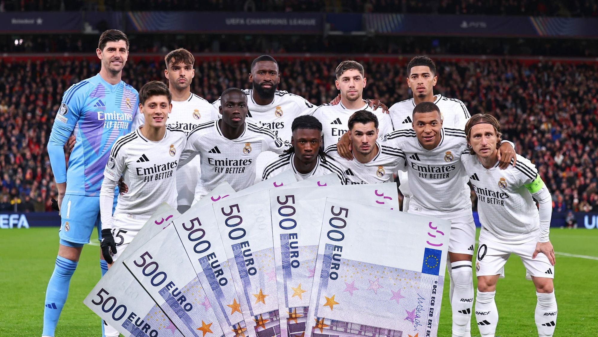Once del Real Madrid con billetes de 500 delante