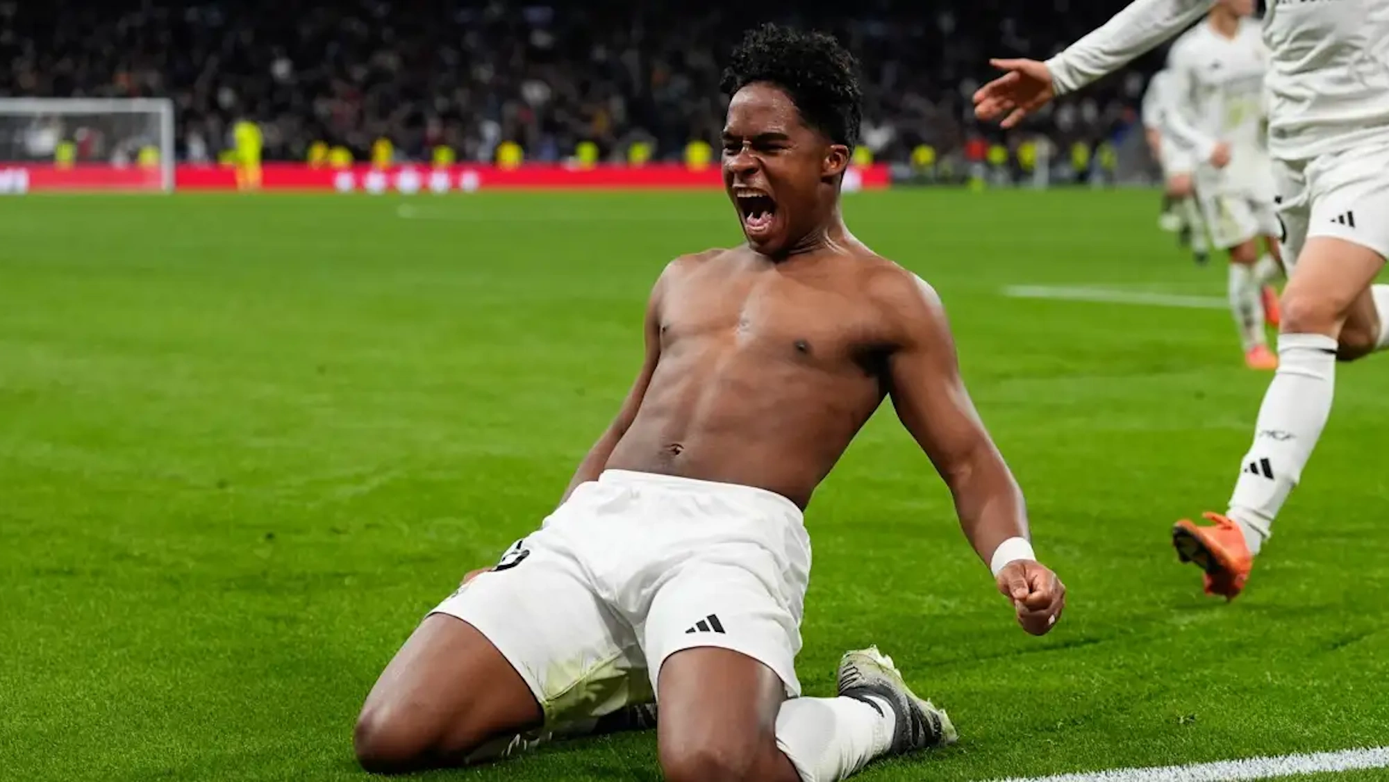 Endrick celebrando el primer gol de ayer