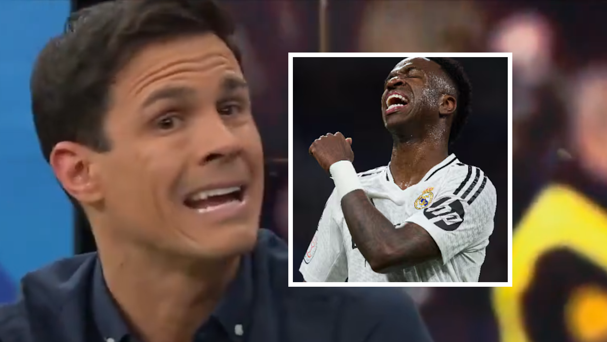 Edu Aguirre en el Chiringuito y Vinicius en recuadro