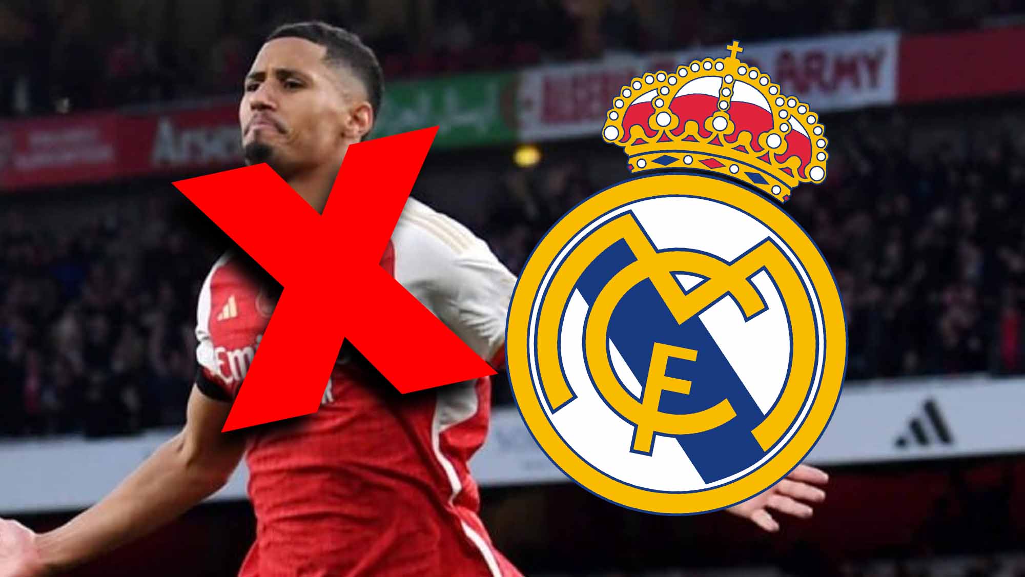 William Saliba tachado con escudo RM