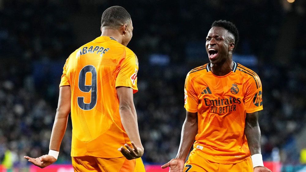 Mbappé y Vinicius celebrando Mbappé y Vinicius celebrando