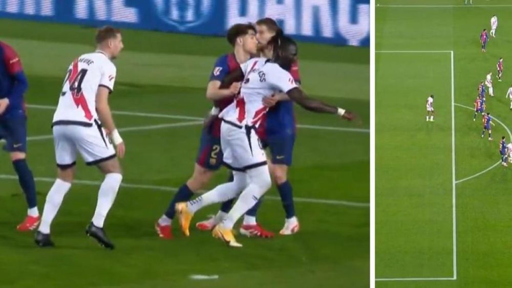 El Rayo Vallecano reclamó hasta tres acciones polémicas en el partido frente al Barça.