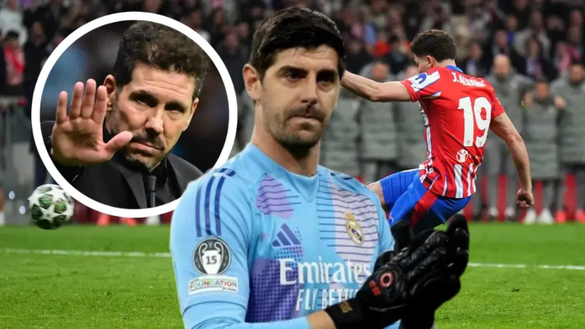 El mensaje de Courtois en zona mixta a Simeone tras el penalti de Julián Álvarez. El mensaje de Courtois en zona mixta a Simeone tras el penalti de Julián Álvarez.