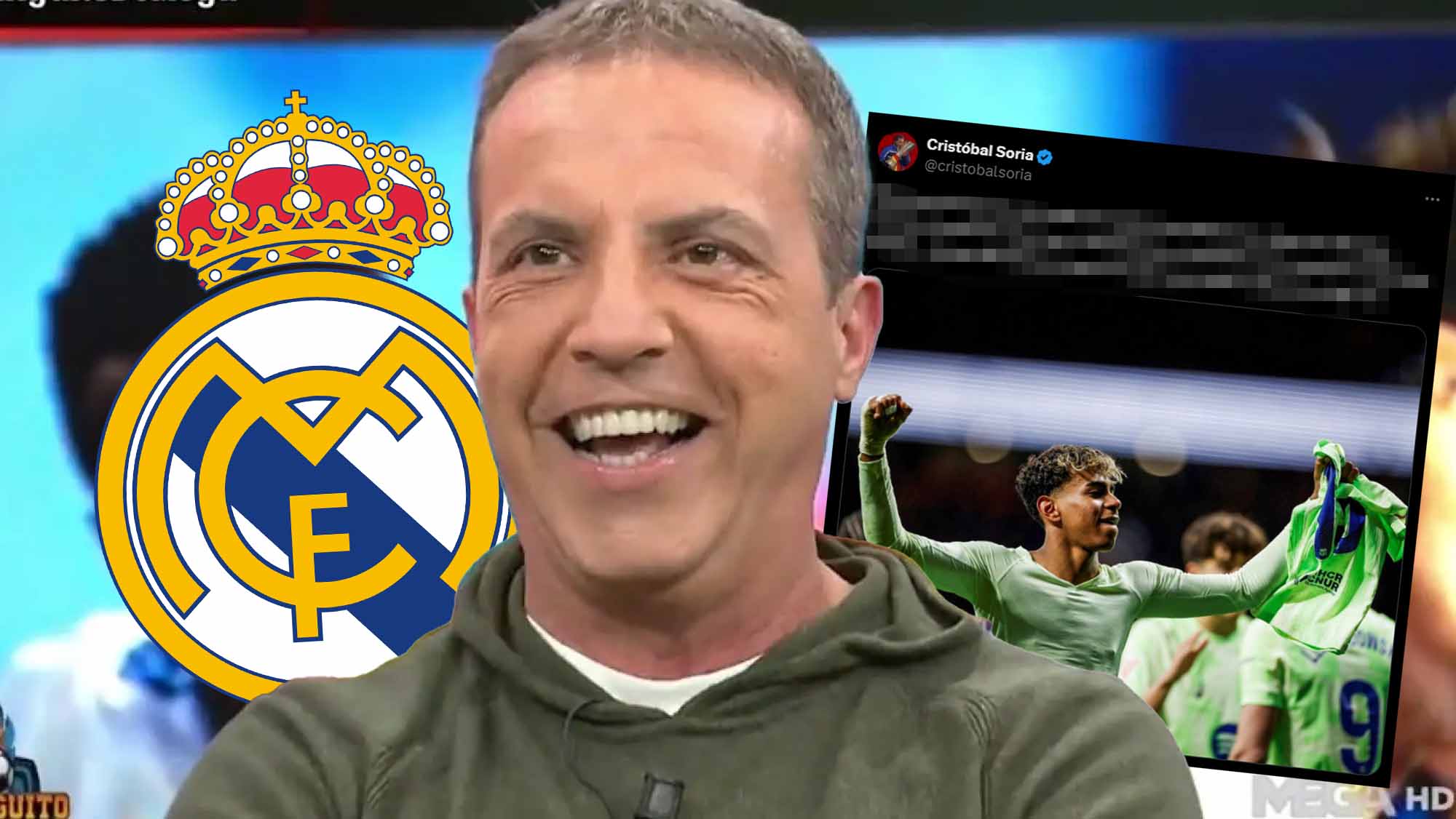 Soria riendo con post ridículo de incógnito y escudo RM