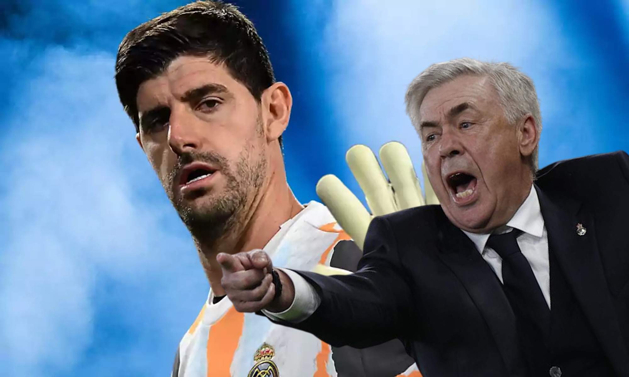Courtois y Ancelotti gritando Courtois y Ancelotti gritando