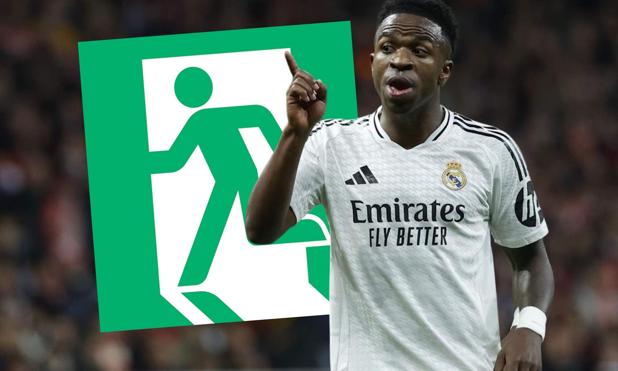 Vinicius Júnior señalando a símbolo 'salida'