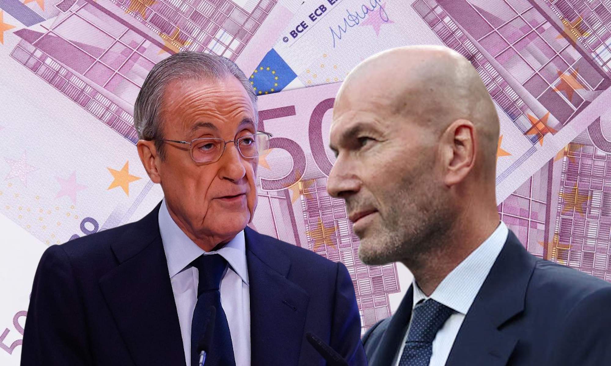 Florentino Pérez y Zidane con dinero de fondo Florentino Pérez y Zidane con dinero de fondo