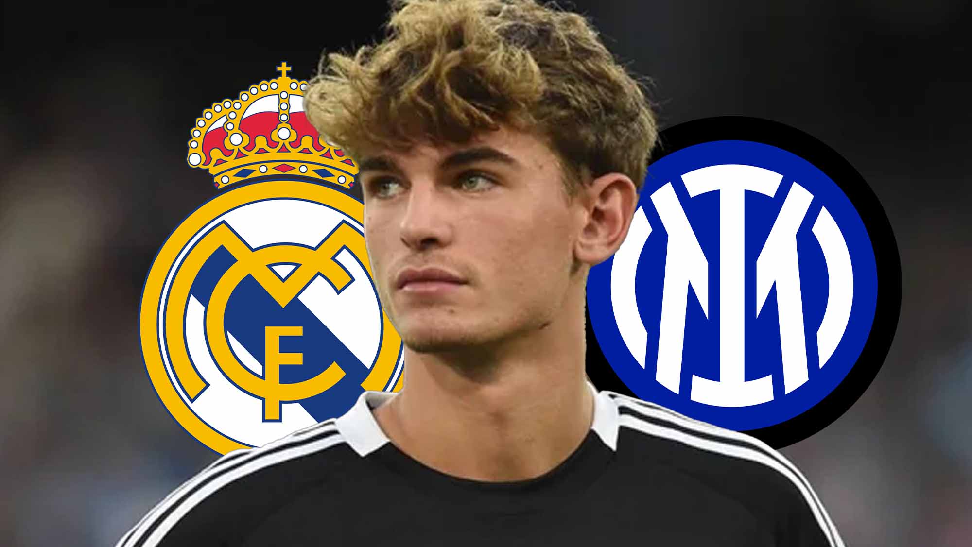 Nico Paz con escudo RM e Inter Nico Paz con escudo RM e Inter