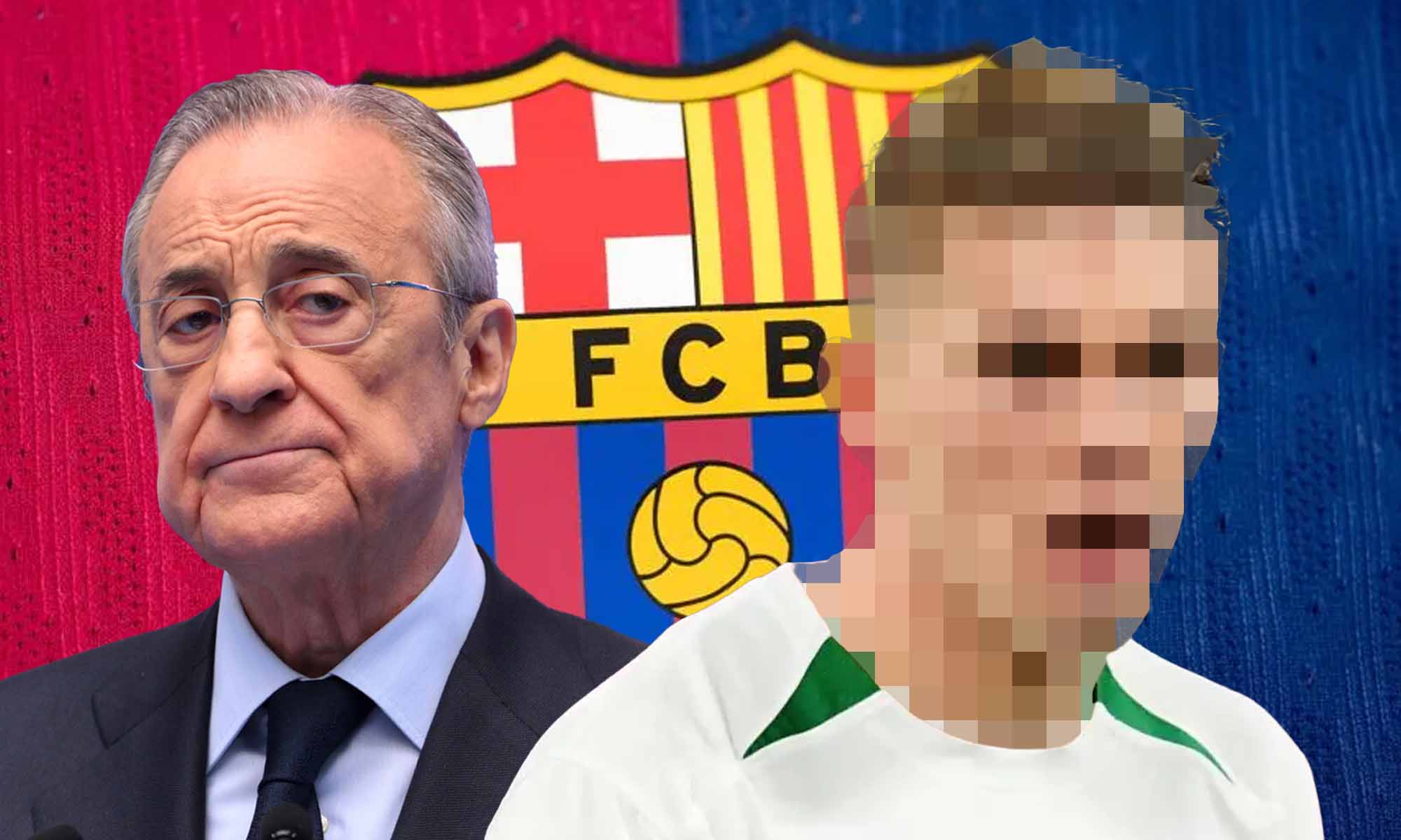 Jugador de incognito con Florentino y fondo Barcelona