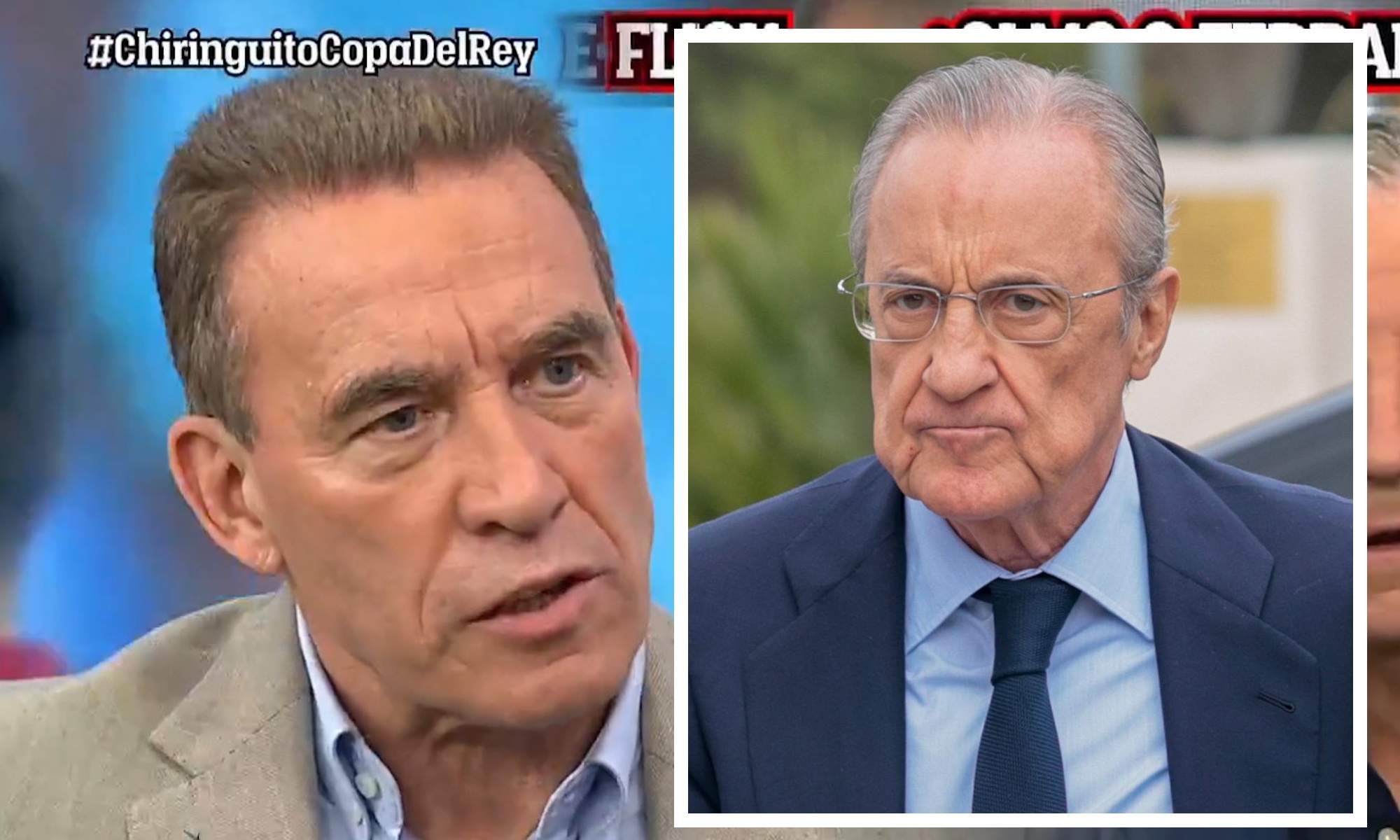 Paco Buyo y Florentino Pérez serio en recuadro Paco Buyo y Florentino Pérez serio en recuadro