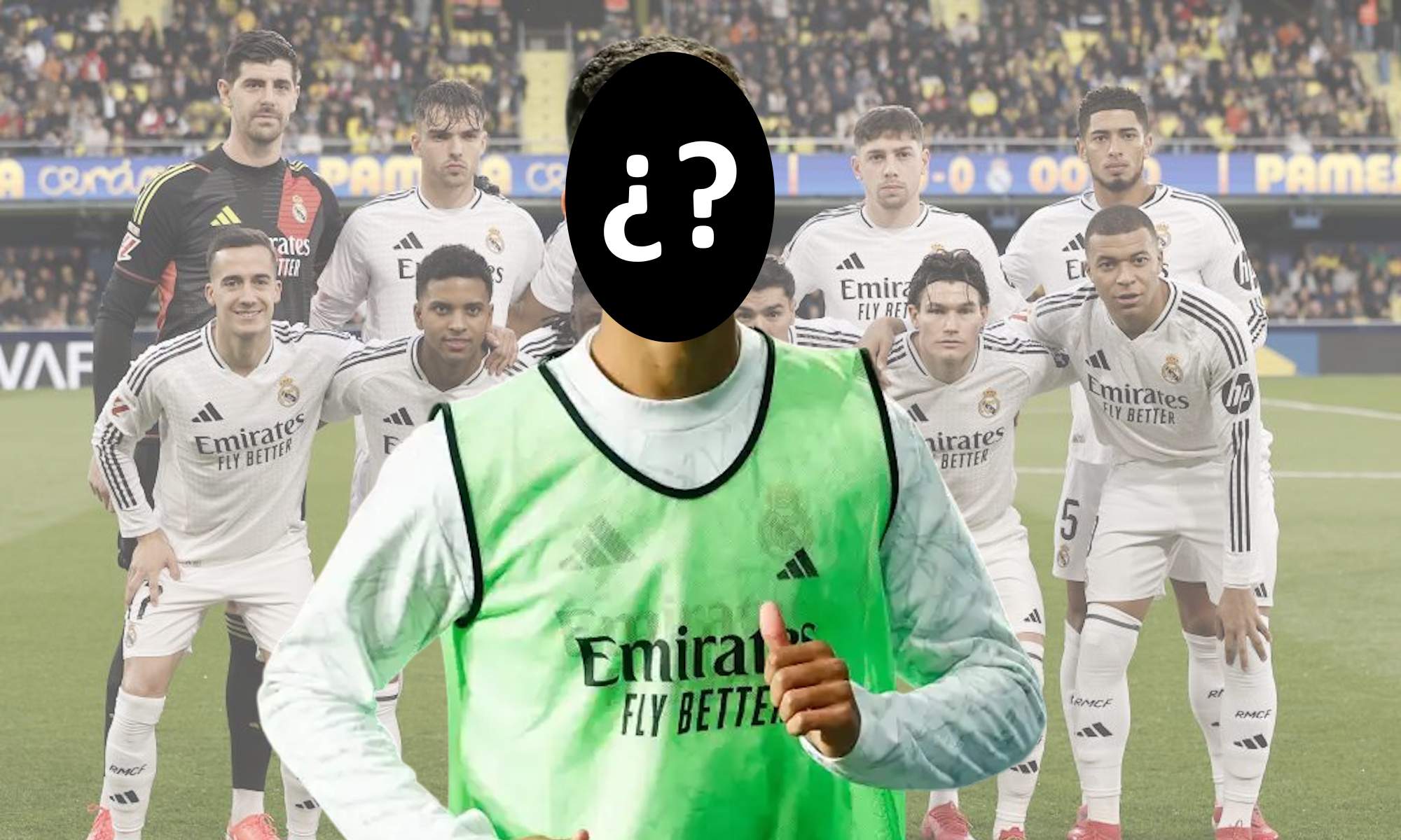 Jugador de incógnito con once del Real Madrid de fondo
