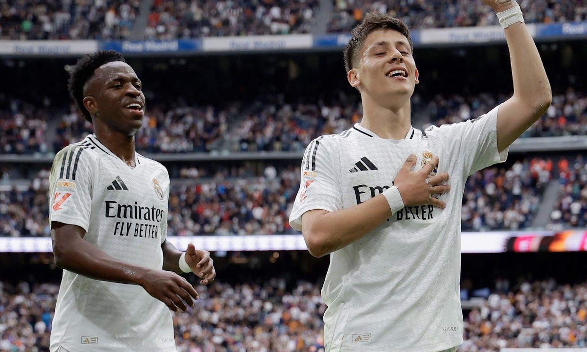 Vinicius y Arda Güler después del gol del turco