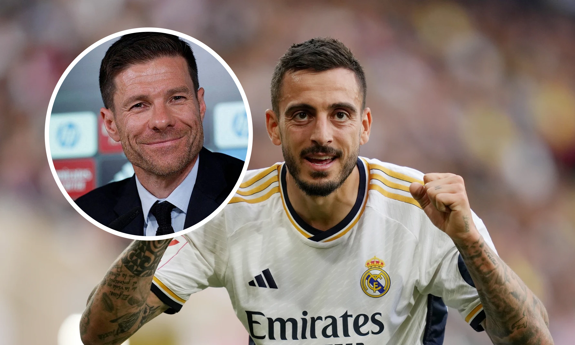 Joselu y Xabi Alonso en círculo