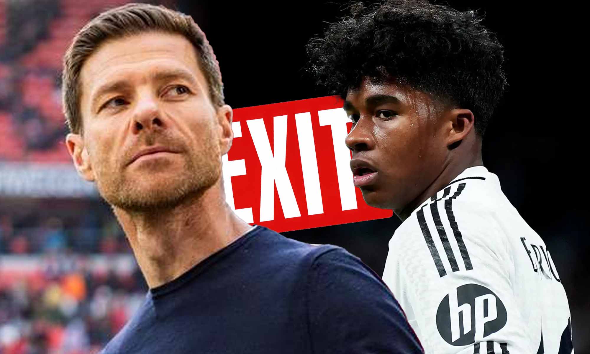 Xabi con Endrick serio y señal de salida