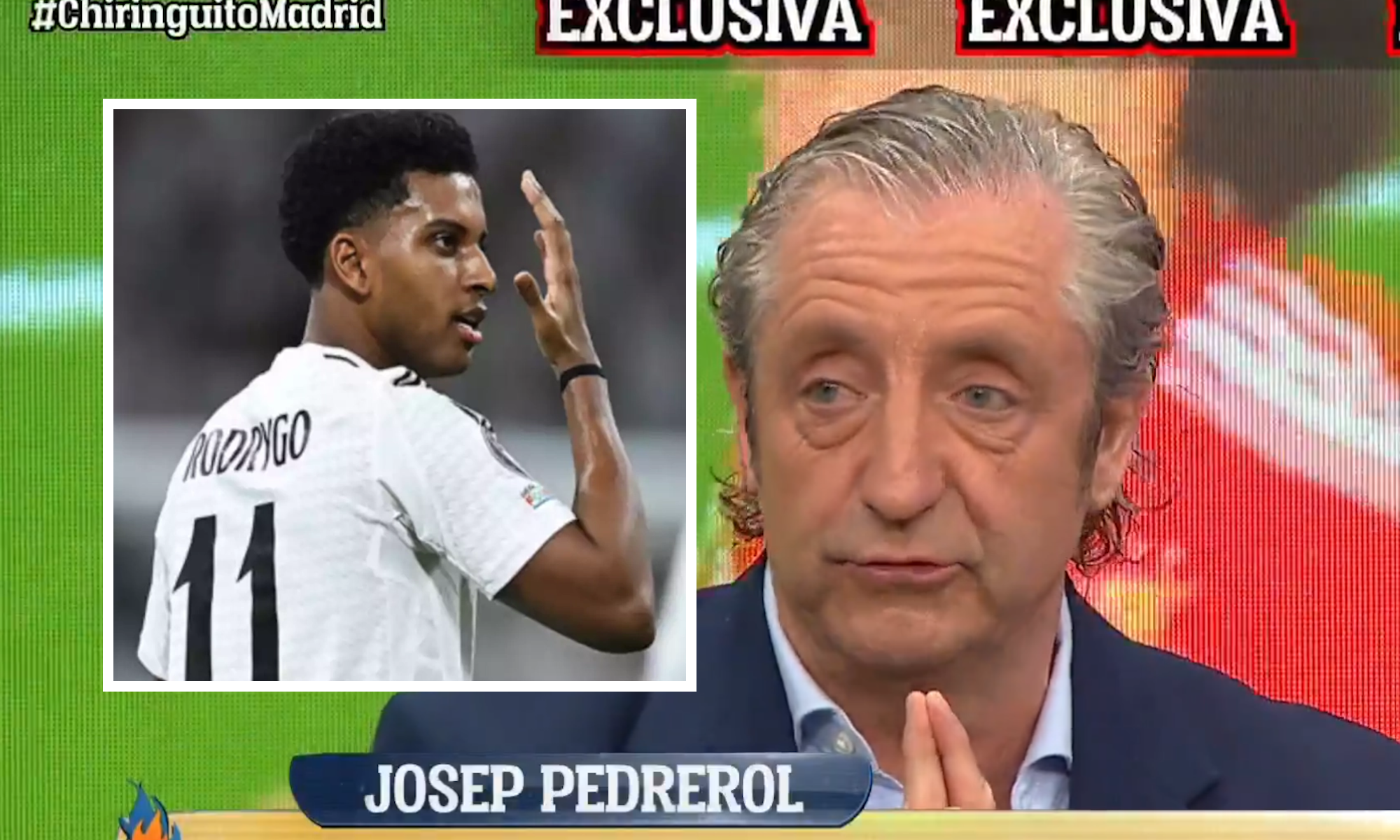 Josep Pedrerol en el Chiringuito y Rodrygo Goes en recuadro Josep Pedrerol en el Chiringuito y Rodrygo Goes en recuadro