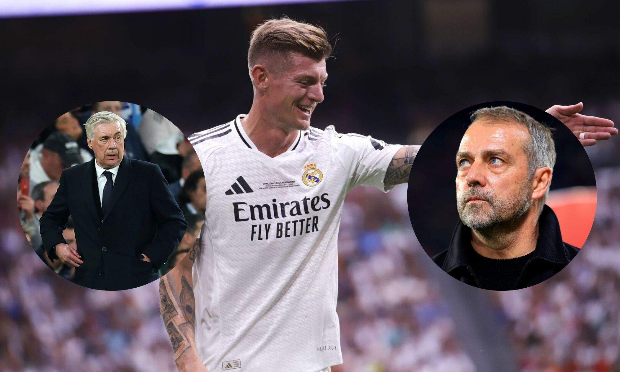 Kroos junto a Ancelotti y Hansi Flick