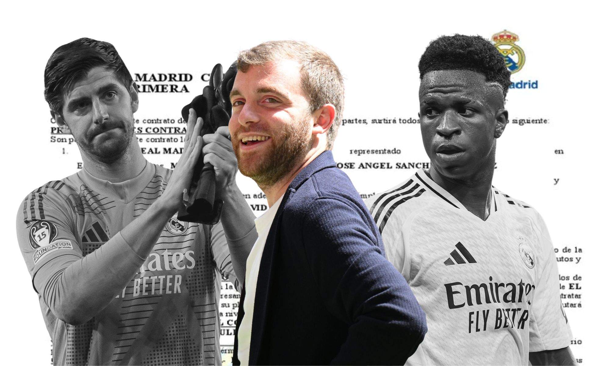 Courtois y Vinicius junto a Fabrizio Romano