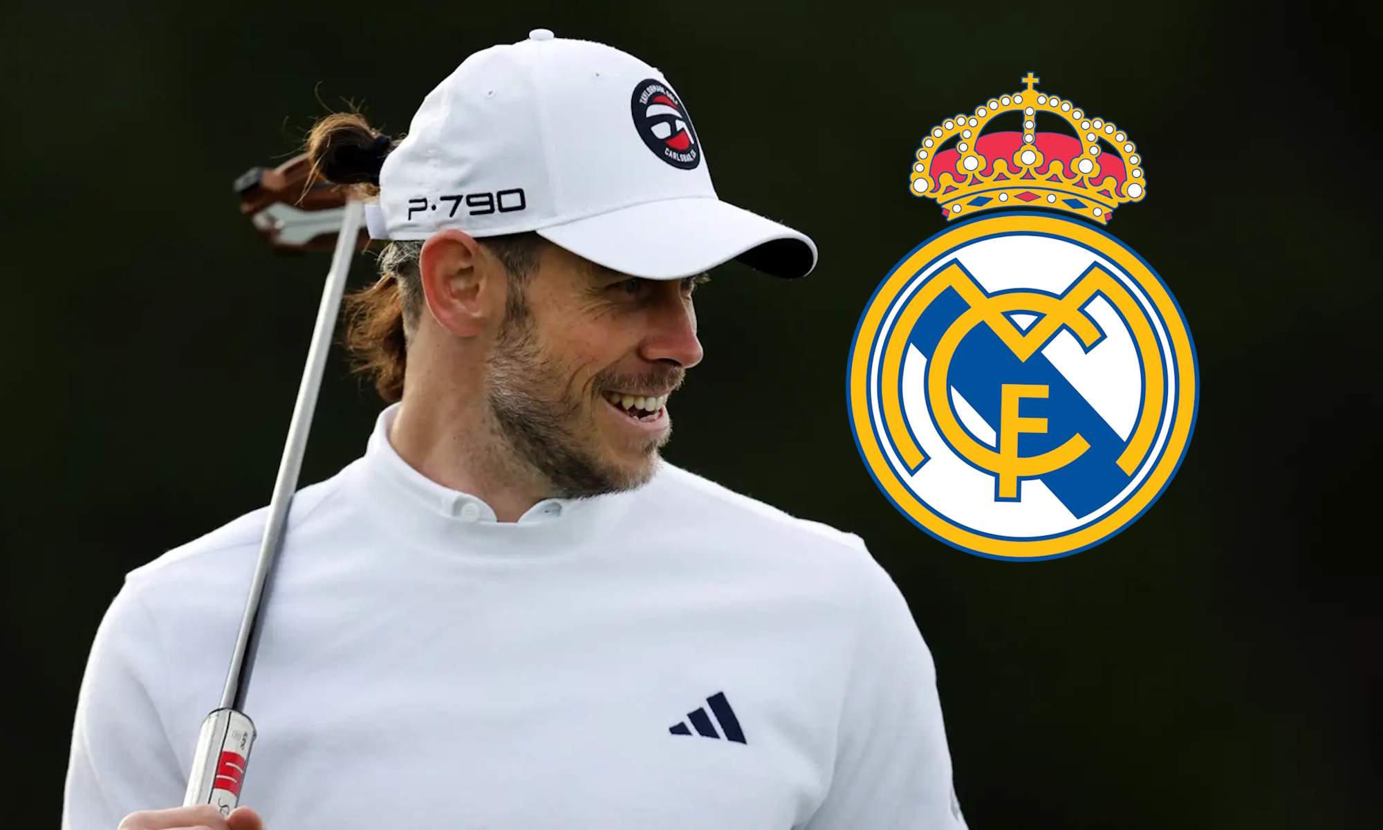 Gareth Bale jugando al golf y escudo Real Madrid Gareth Bale jugando al golf y escudo Real Madrid