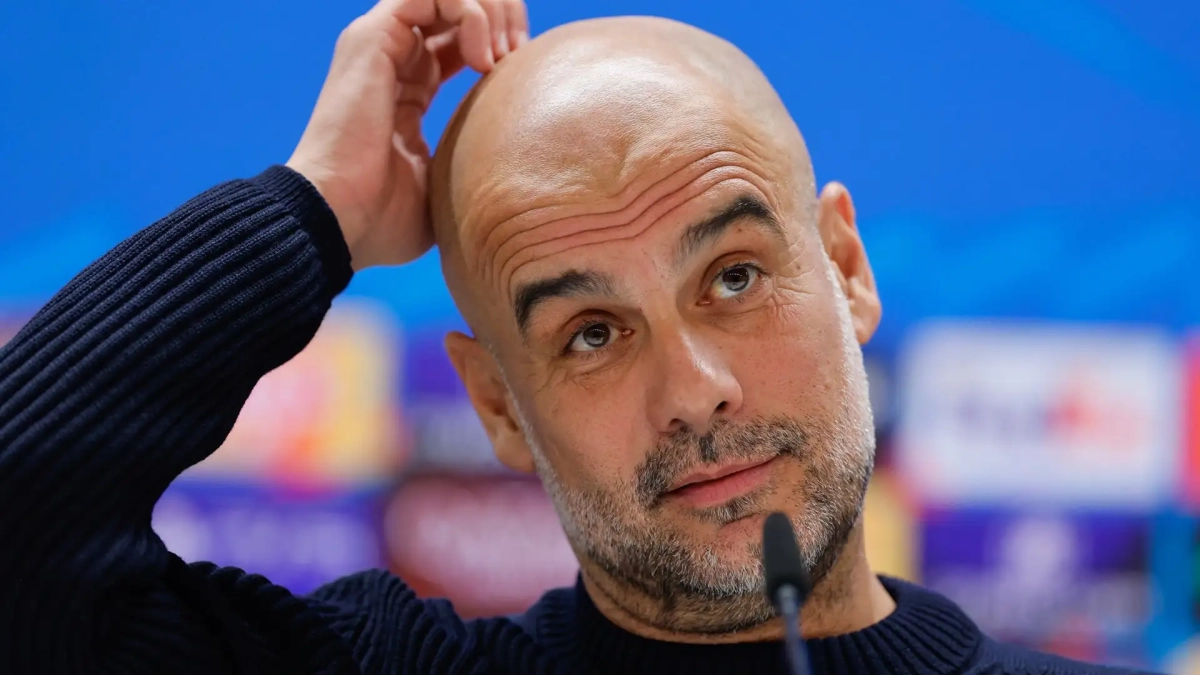 Pep Guardiola en una rueda de prensa con el Manchester City Pep Guardiola en una rueda de prensa con el Manchester City