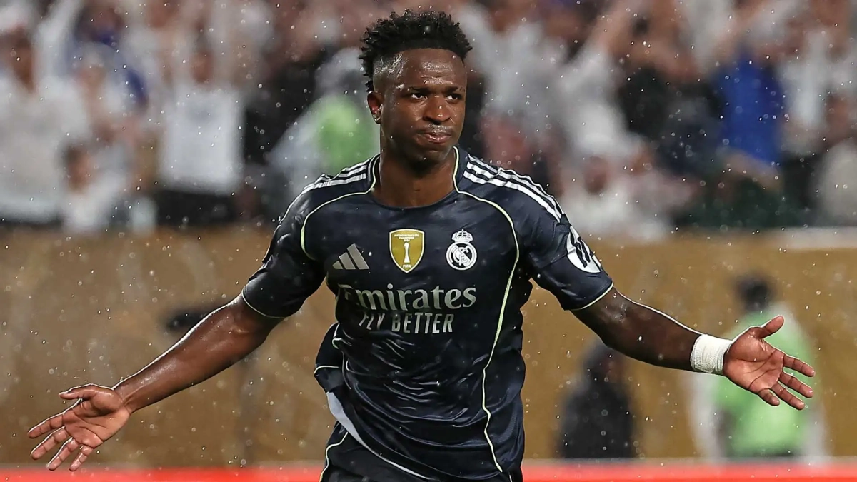 Vinicius celebrando su último gol con el Real Madrid