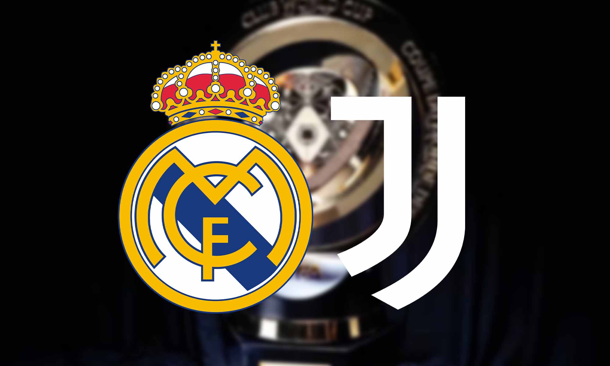 Escudos Real Madrid y Juventus con fondo Mundial