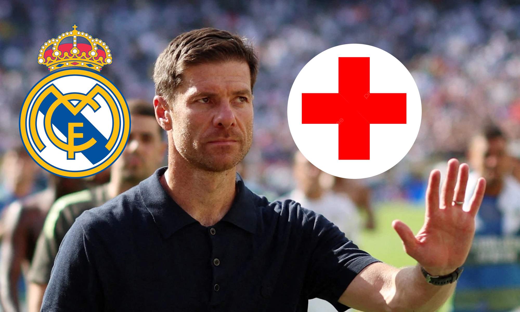 Xabi Alonso y símbolo de lesión y escudo Real Madrid Xabi Alonso y símbolo de lesión y escudo Real Madrid