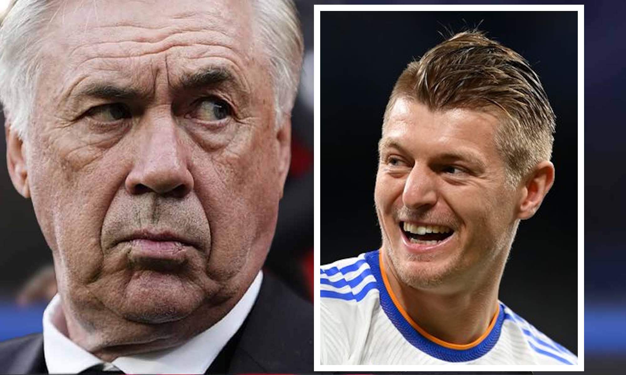 Ancelotti serio y Kroos riendo en recuadro