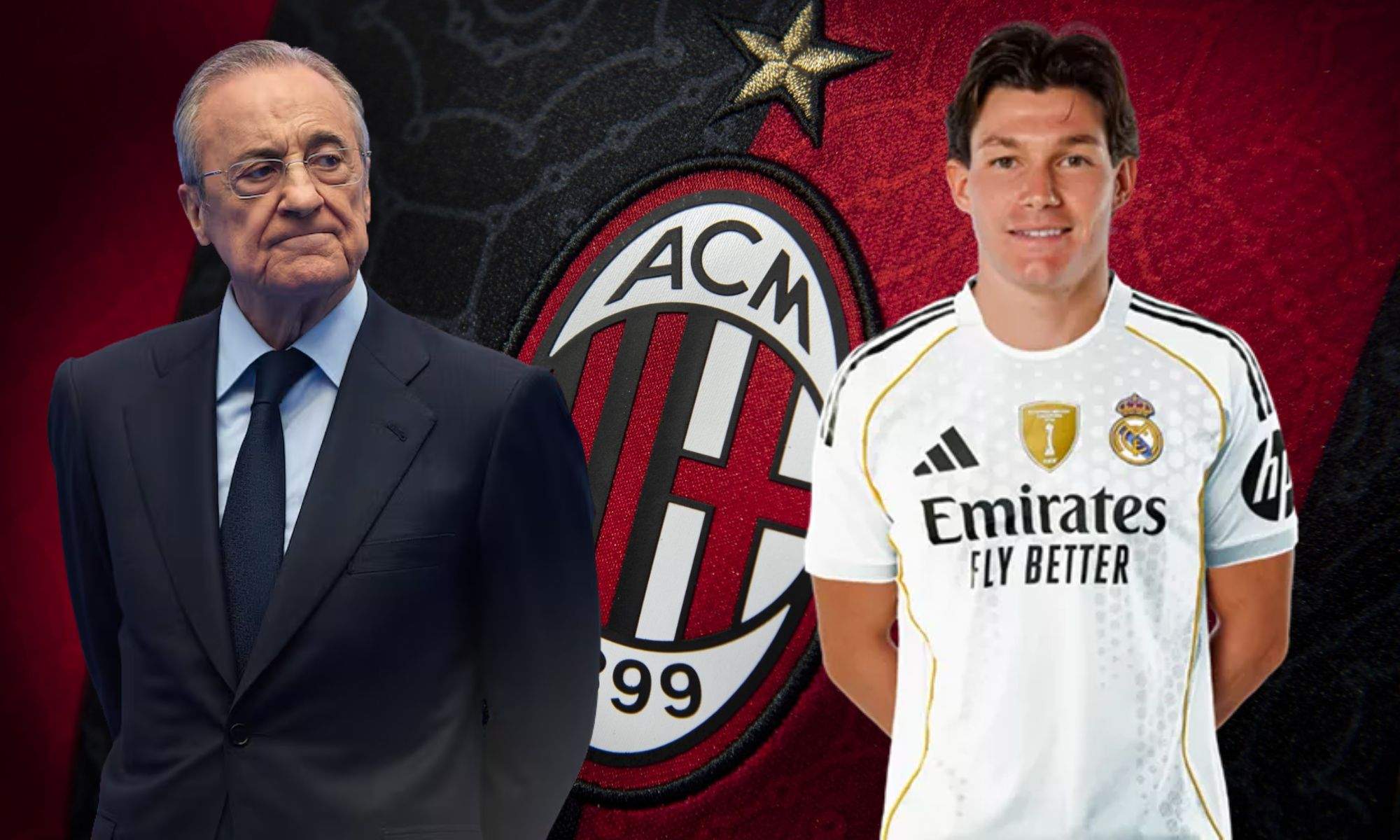 Florentino Perez y Fran García sobre un fondo del Milan