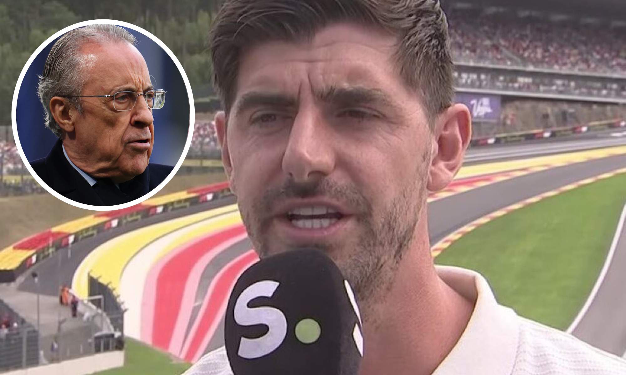 Courtois hablando y Florentino en círculo