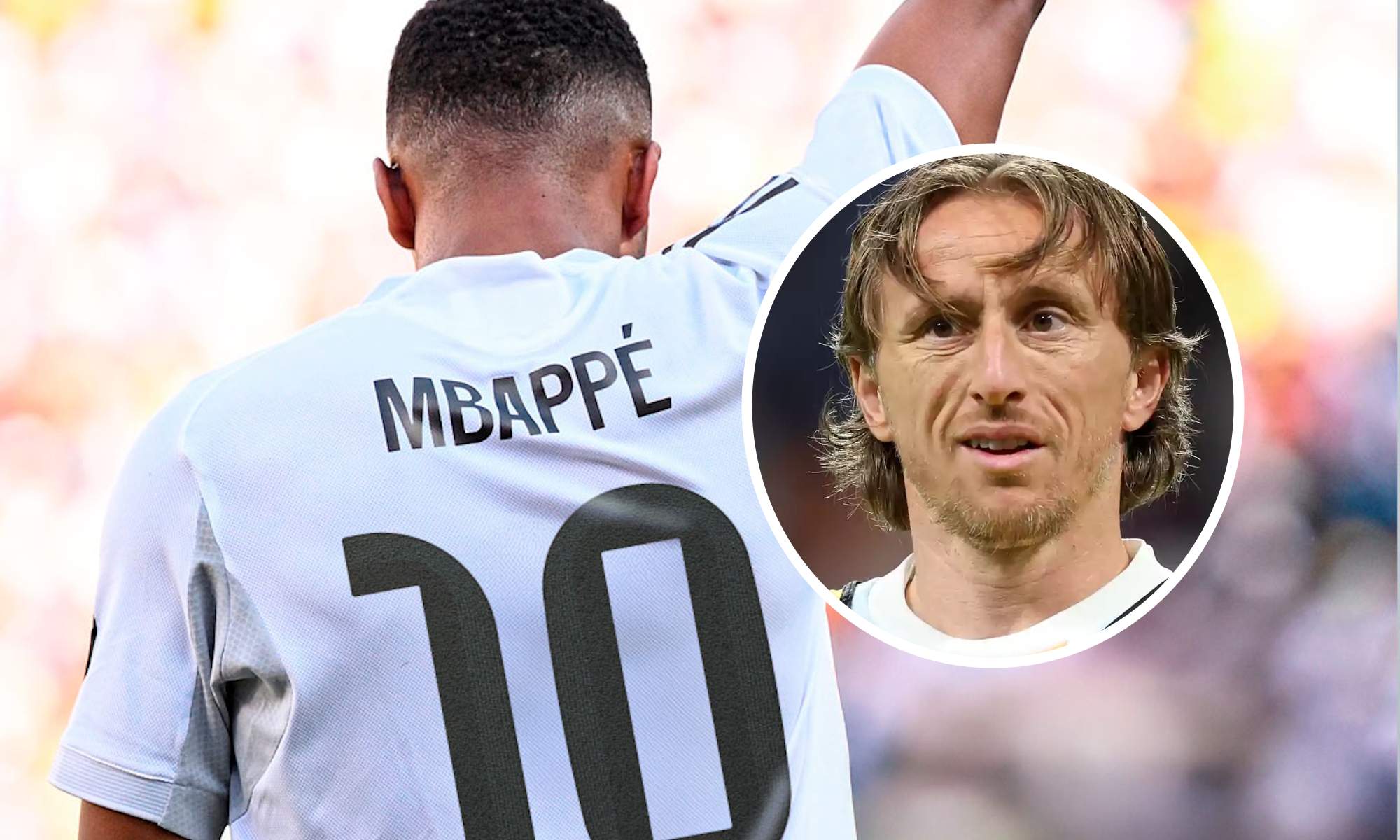 Mbappé con el 10 y Modric con cara de sorpresa en círculo