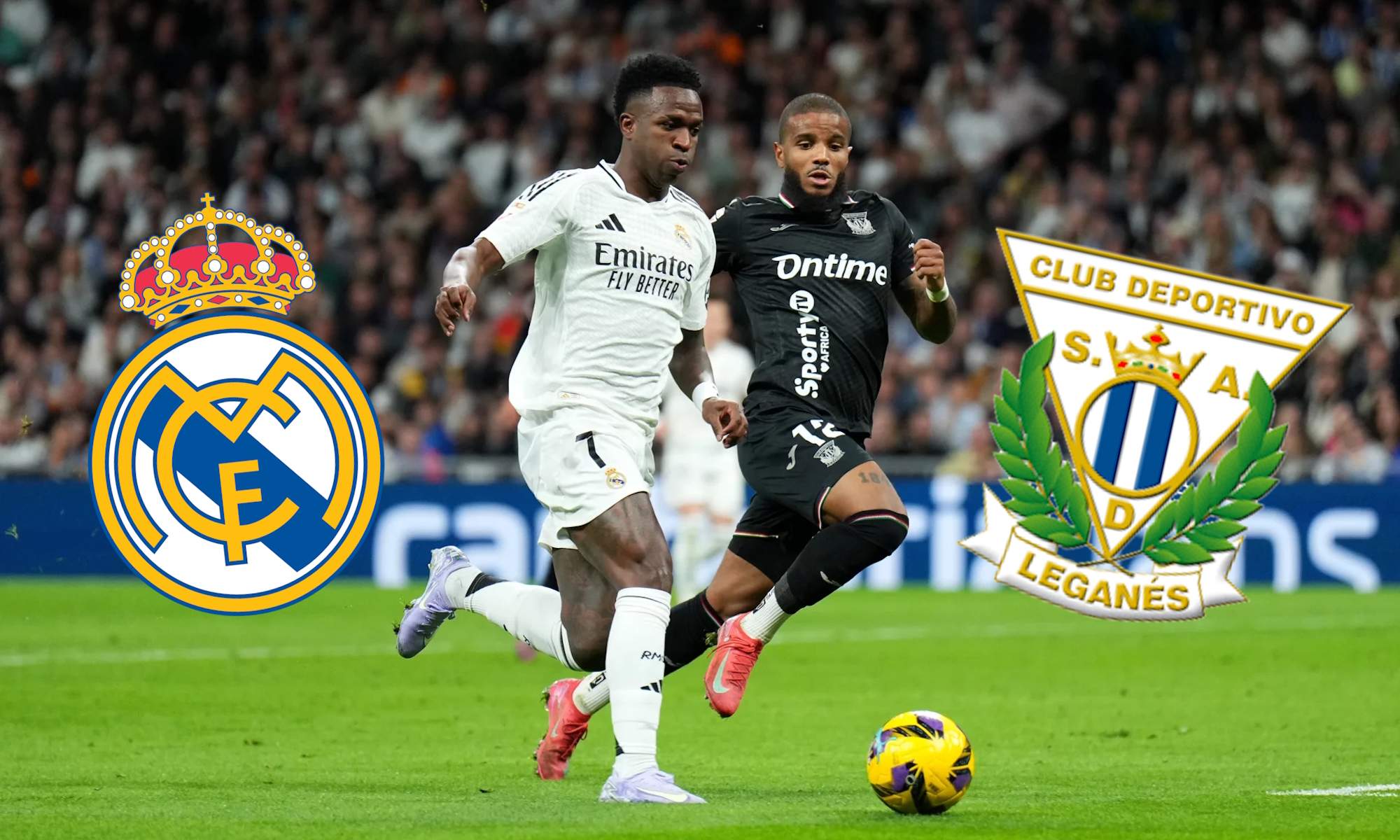 Vinicius contra el Leganés y escudos de los equipos