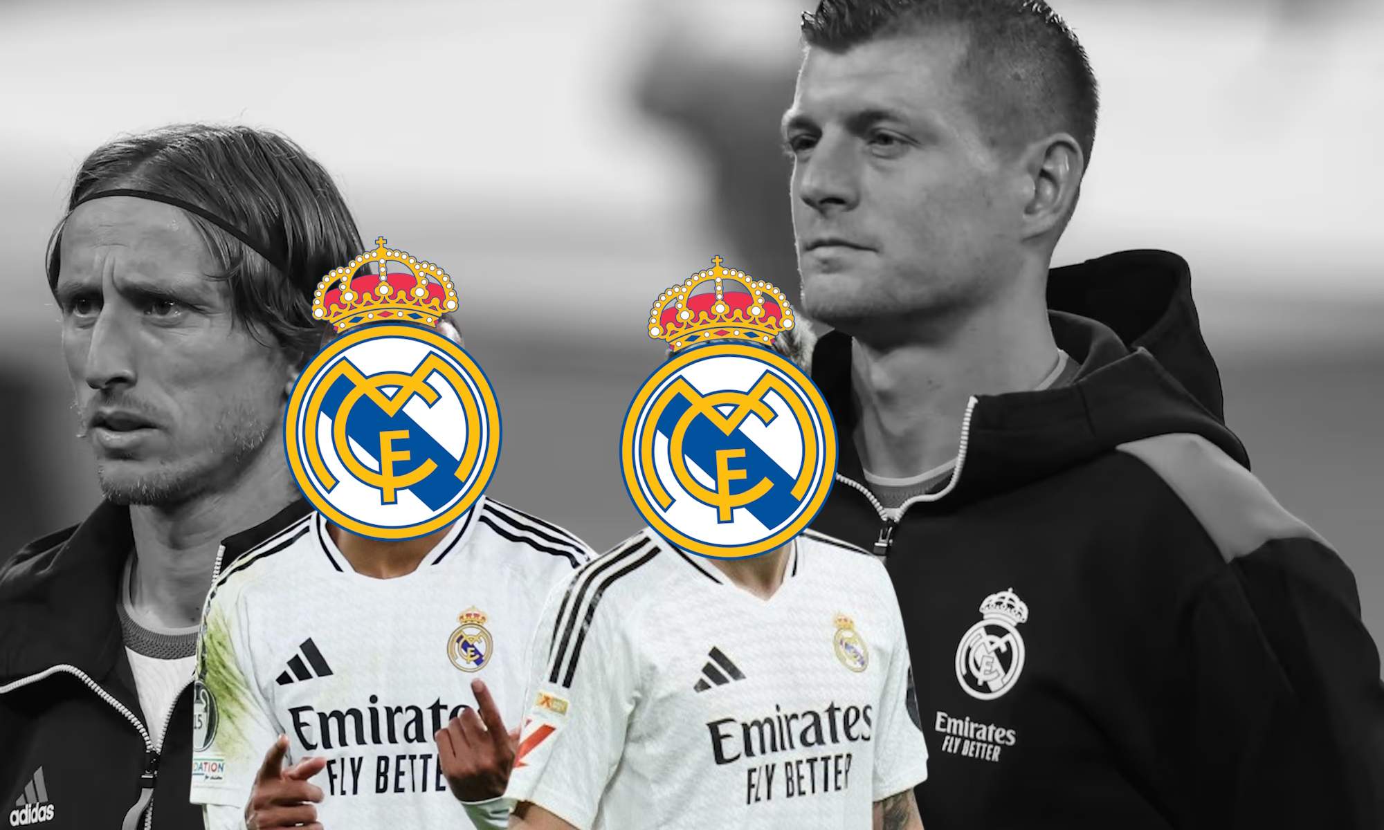 Kroos Modric en BN y dos jugadores tapados por escudos RM