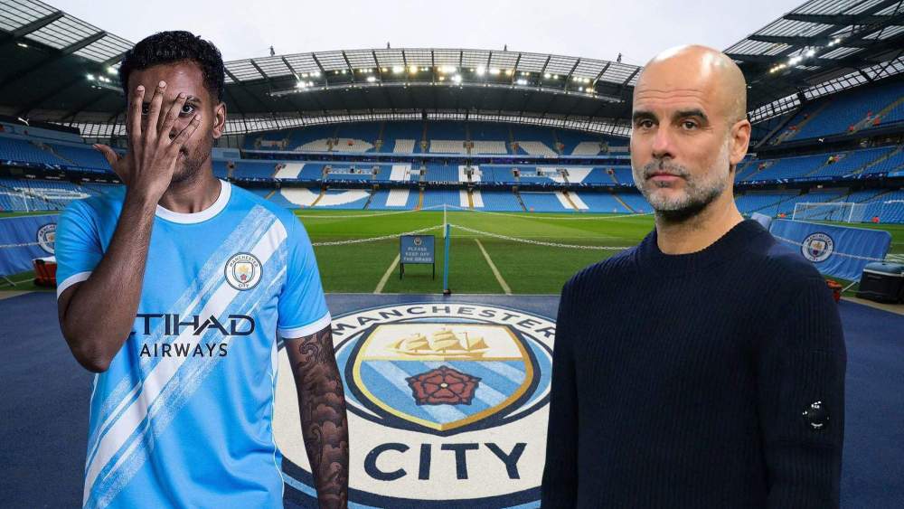Rodrygo y Guardiola sobre el Etihad Stadium del Manchester City