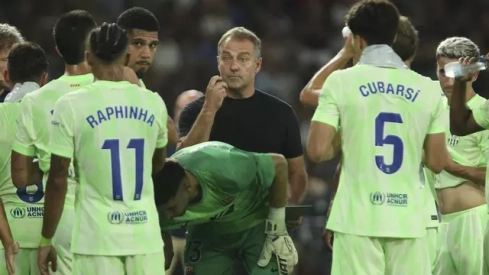 Los jugadores del Barça en el partido de ayer