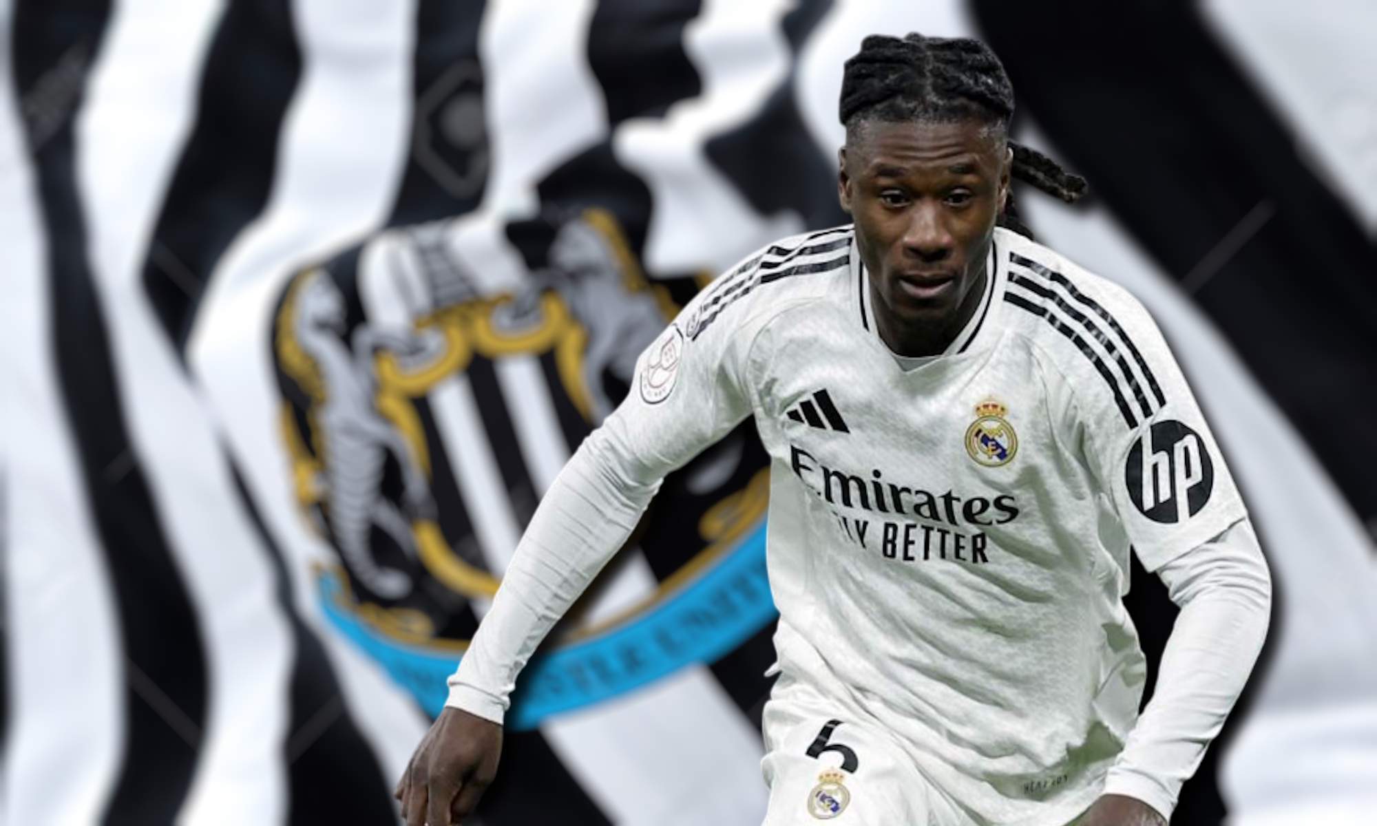 Eduardo Camavinga y fondo del Newcastle