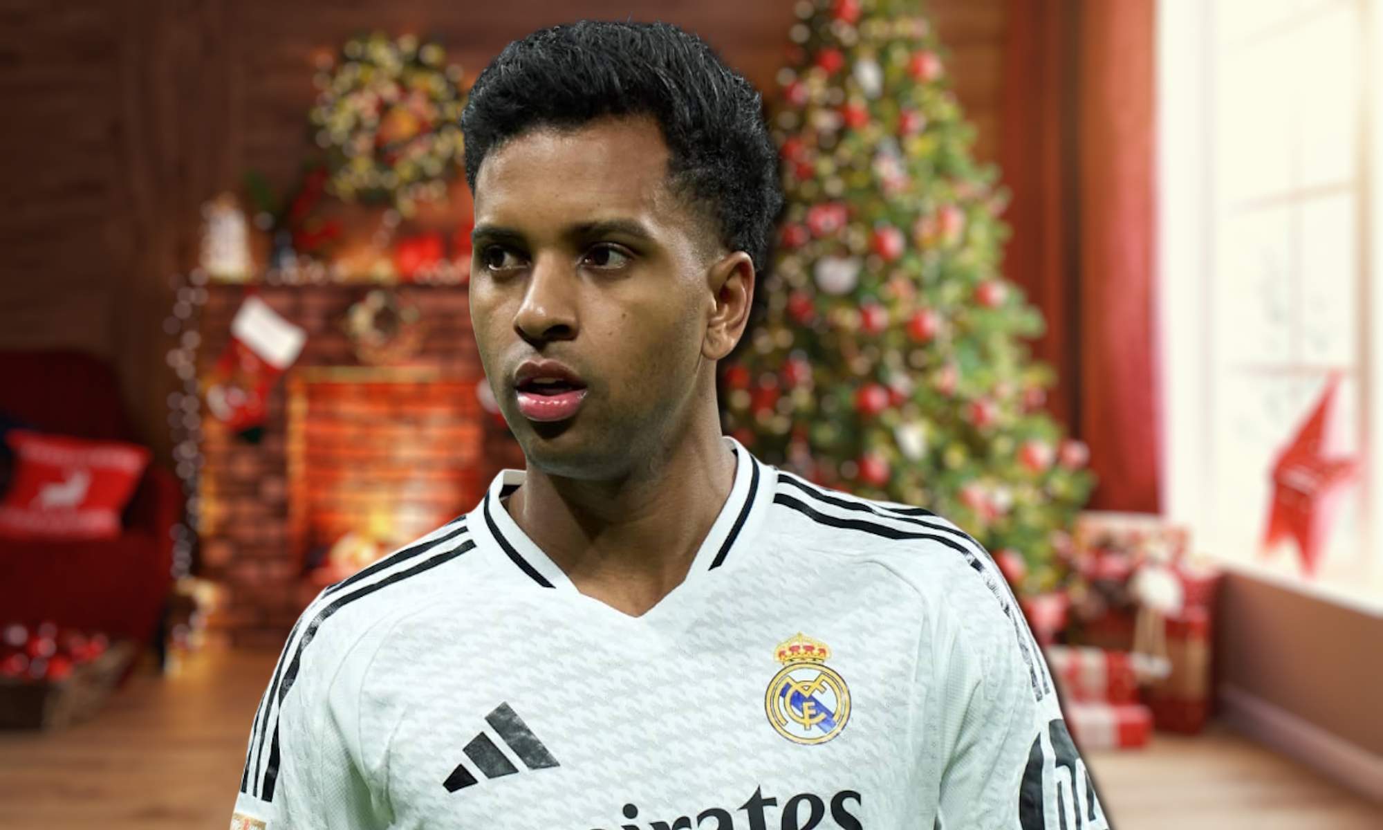 Rodrygo Goes con fondo de Navidad