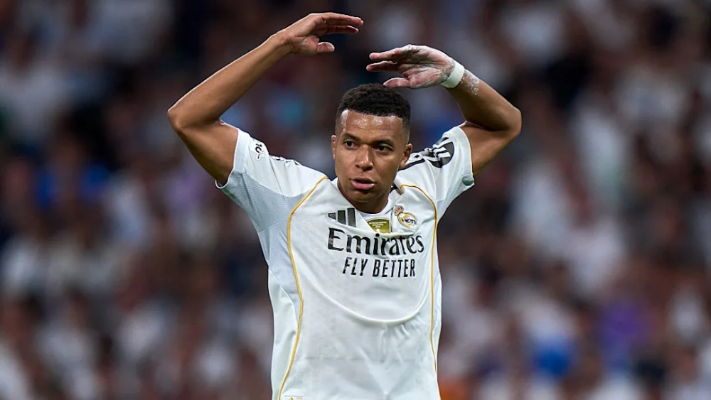 Kylian Mbappé celebrando un gol con el Real Madrid. Kylian Mbappé celebrando un gol con el Real Madrid.