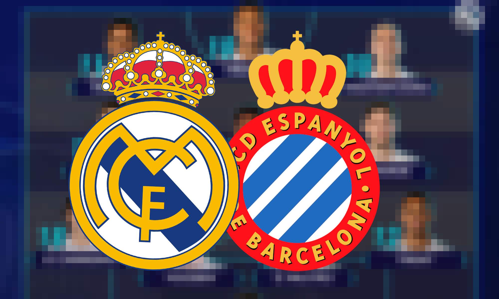 Escudo Real Madrid y Espanyol con fondo de alineacion Escudo Real Madrid y Espanyol con fondo de alineacion