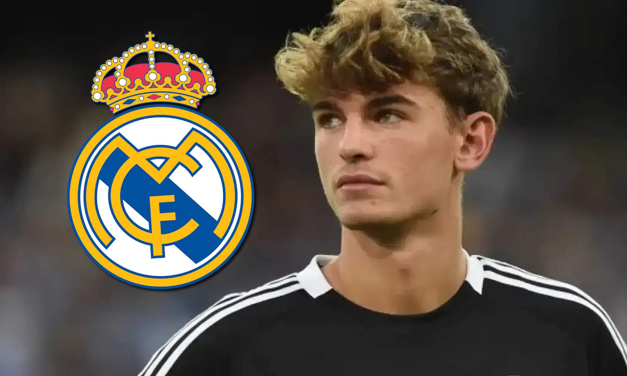 Nico Paz con escudo del Real Madrid