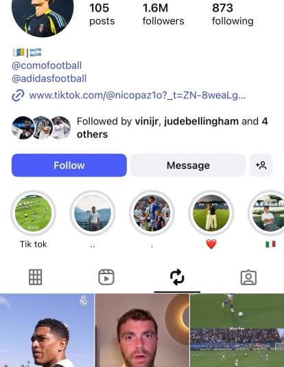 Los reposts de Nico Paz sobre el Real Madrid en redes 1